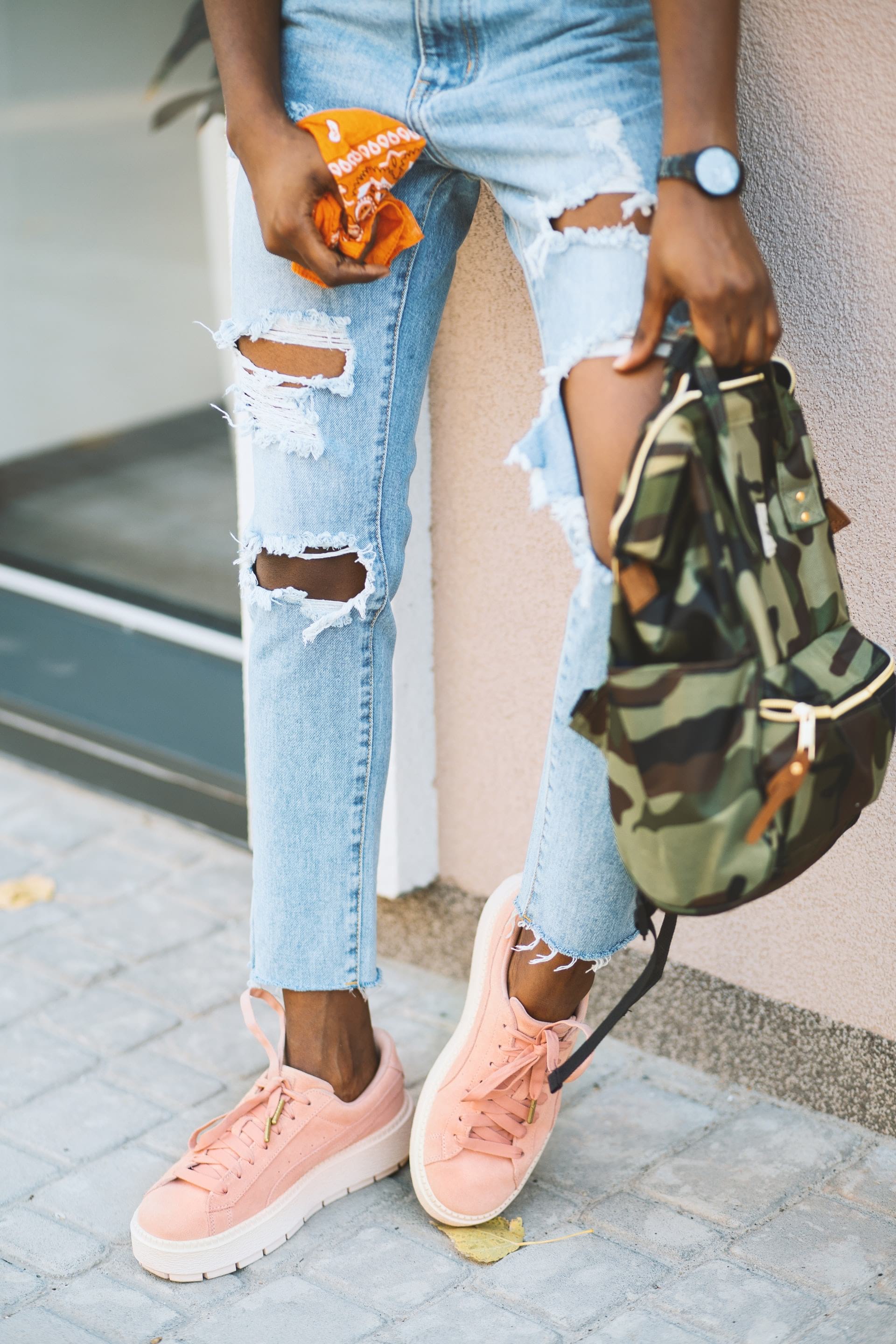 distressed jeans and flats
