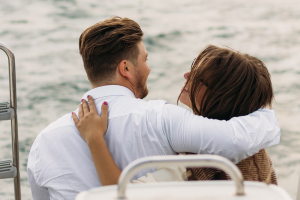 happy couple on a yacht