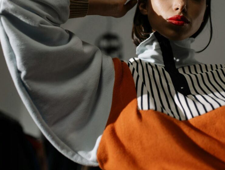 woman wearing a funnel neck jacket