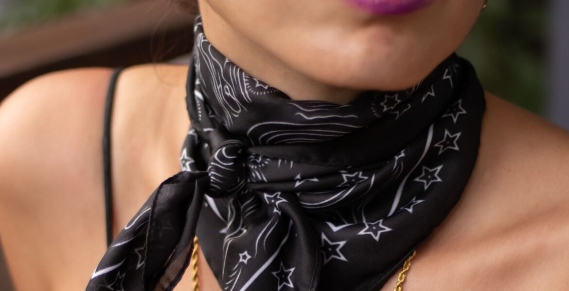 woman wearing bandana print