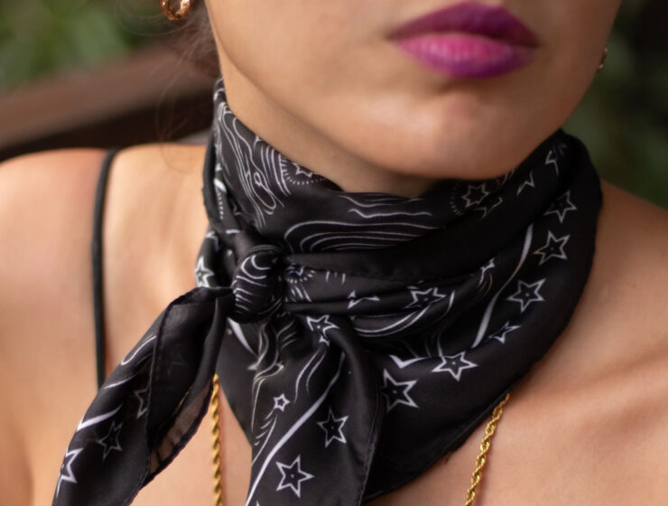 woman wearing bandana print