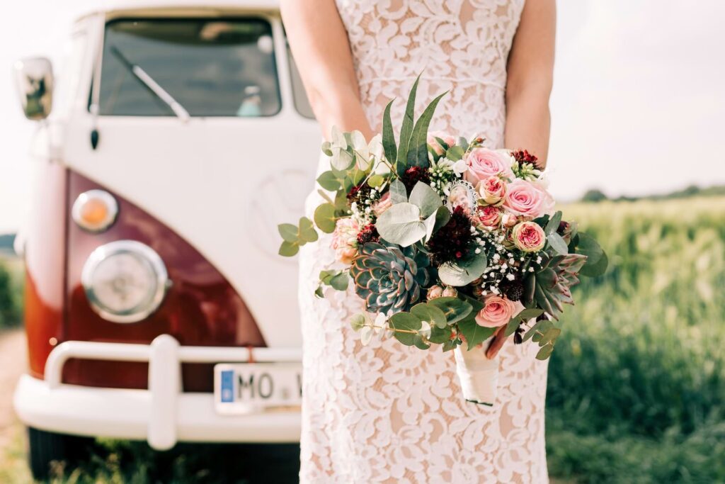 woman and a wedding car
